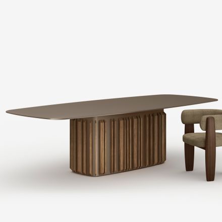 Tavolo da 300 cm in Vetro con Base in Metallo di Design Made in Italy - Lunaria Viadurini