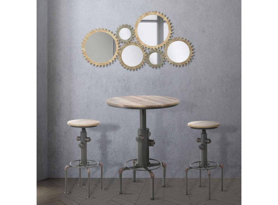 Tavolo da Bar Rotondo Stile Industrial di Design in Ferro e Legno - Niv Viadurini