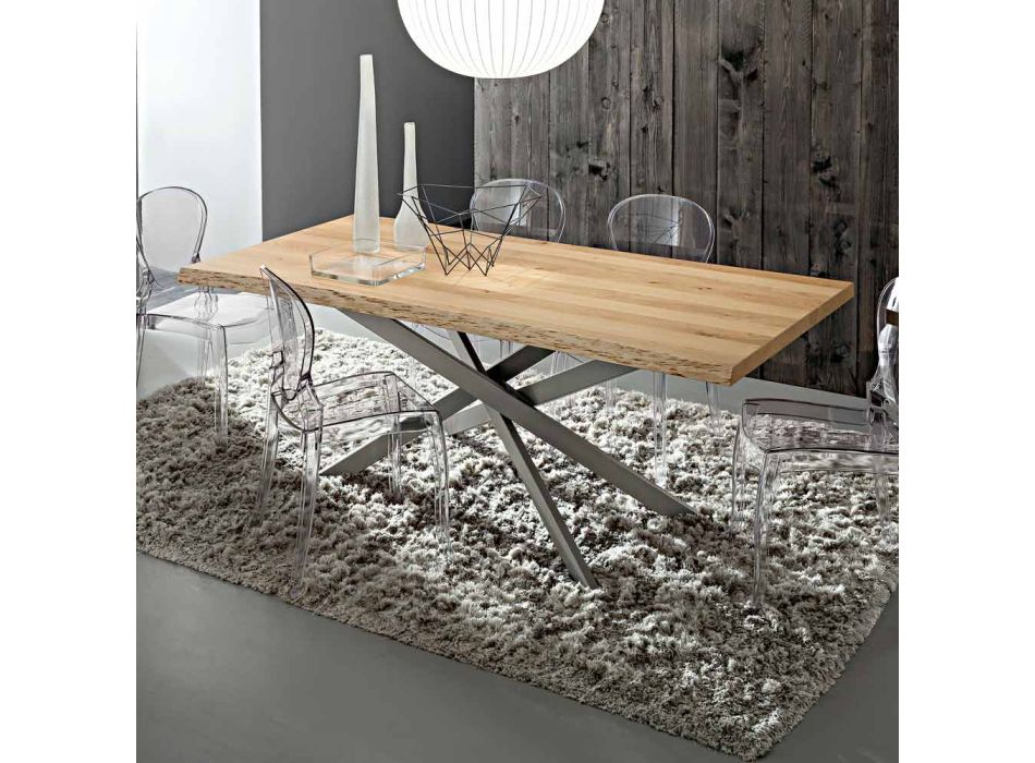 Tavolo da Cucina con Piano in Rovere Scortecciato Made in Italy - Carlino Viadurini