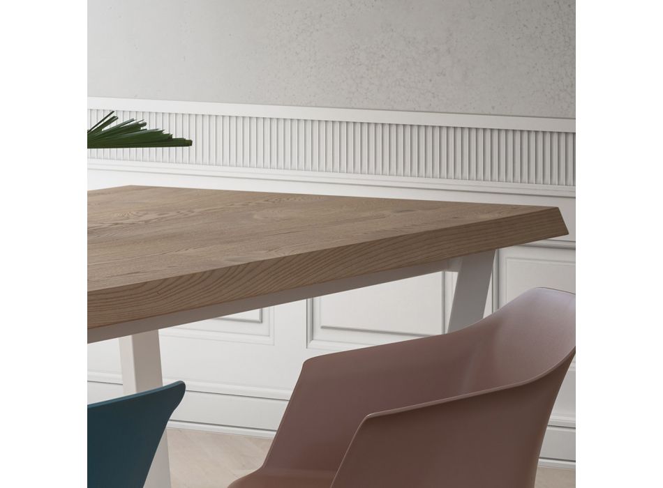 Tavolo da Cucina Fisso in Metallo e Piano in Legno Made in Italy - Bastiano Viadurini