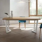 Tavolo da Cucina Fisso in Metallo e Piano in Legno Made in Italy - Bastiano Viadurini
