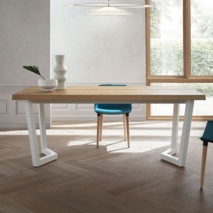 Tavolo da Cucina Fisso in Metallo e Piano in Legno Made in Italy - Bastiano Viadurini