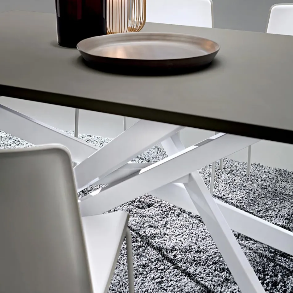 Tavolo da Cucina in Fenix e Metallo Bianco di Qualità Made in Italy - Carlino Viadurini