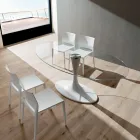 Tavolo da Cucina in Vetro Temperato e Marmo Made in Italy, di Lusso - Brontolo Viadurini