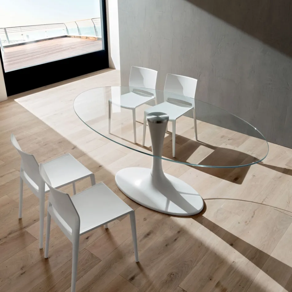 Tavolo da Cucina in Vetro Temperato e Marmo Made in Italy, di Lusso - Brontolo Viadurini