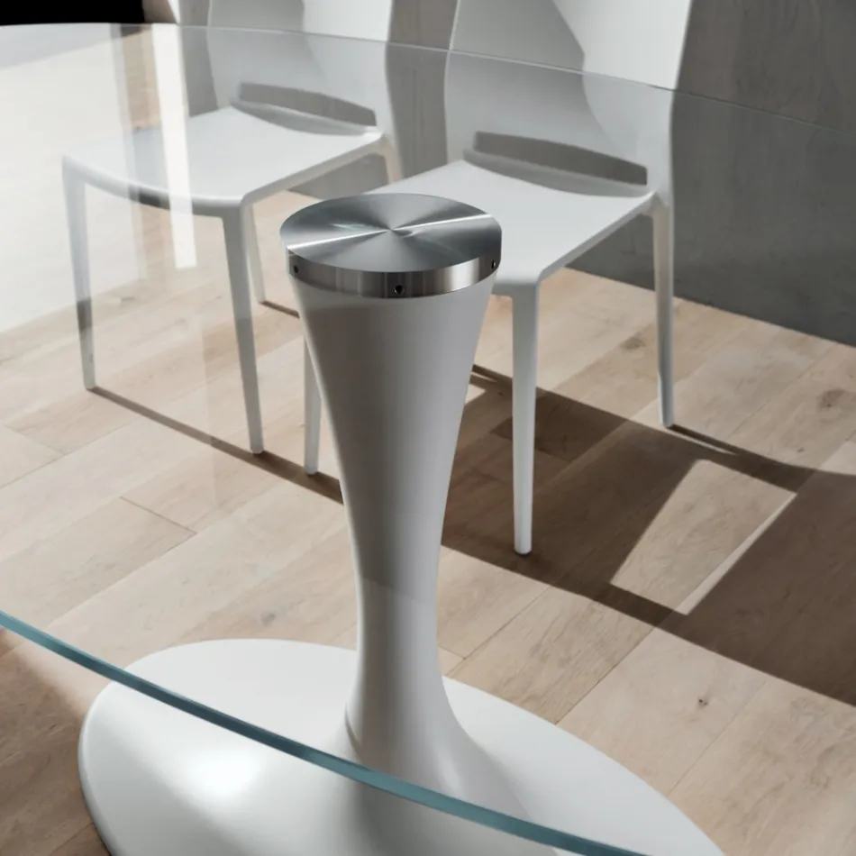 Tavolo da Cucina in Vetro Temperato e Marmo Made in Italy, di Lusso - Brontolo Viadurini