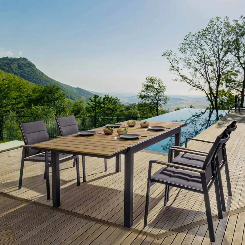 Tavolo da Esterno Allungabile Fino a 200 cm con Piano in Finitura Teak - Bobel Viadurini