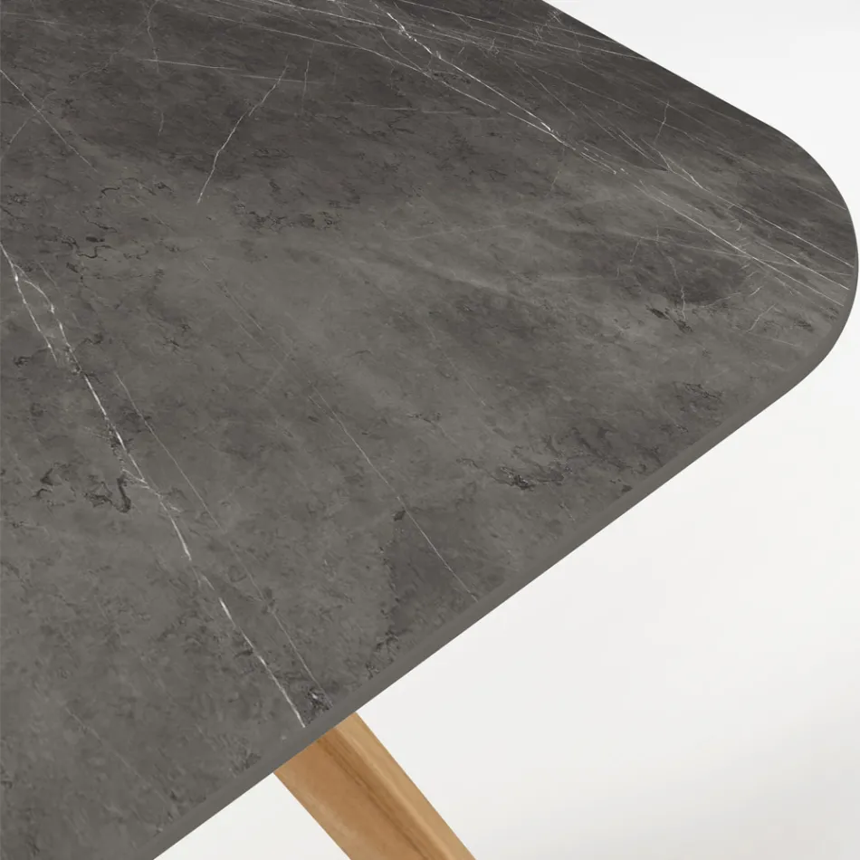 Tavolo da Esterno con Base in Legno e Piano in Ceramica Pietra Grey - Infinity Viadurini