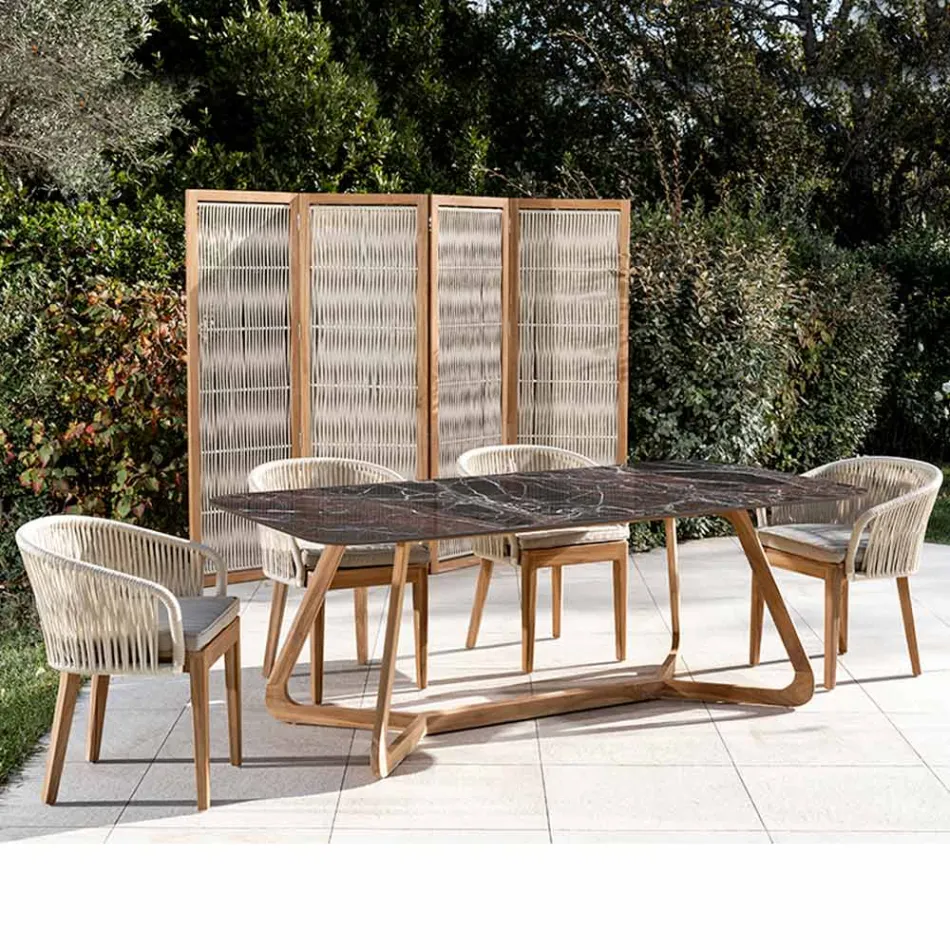 Tavolo da Esterno con Base in Legno e Piano in Ceramica Rosso Domus - Infinity Viadurini