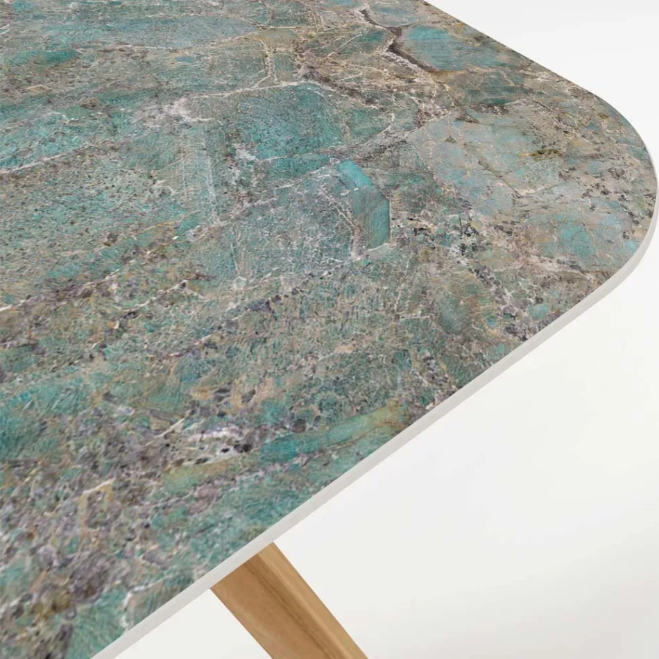 Tavolo da Esterno con Base in Legno e Piano in Ceramica Santos - Infinity Viadurini