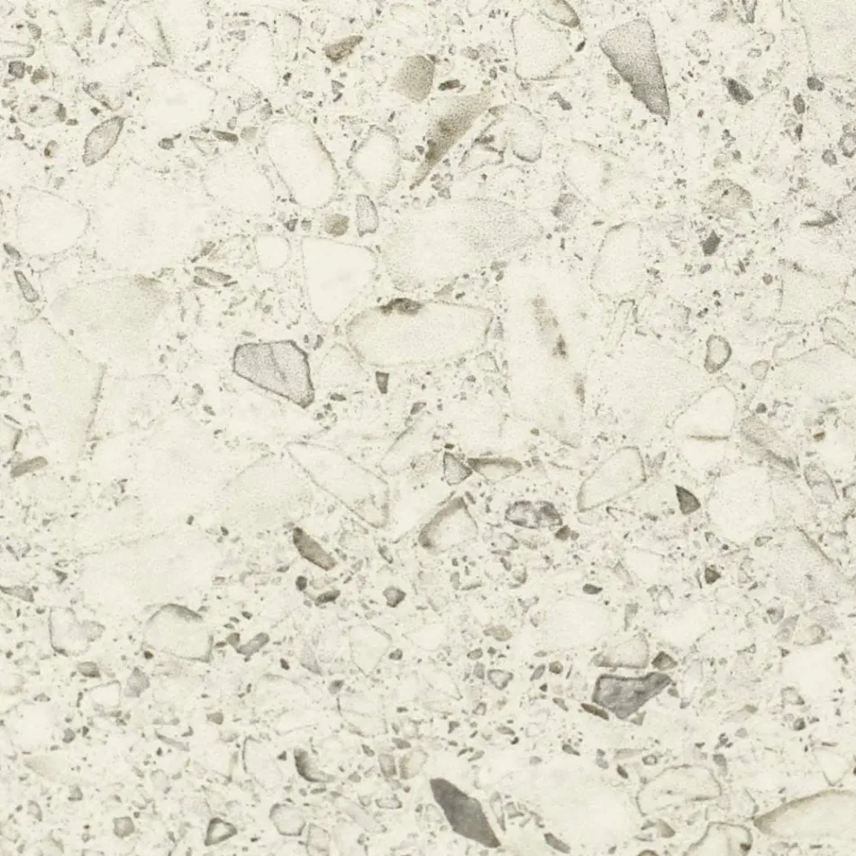 Tavolo da Esterno con Base in Legno e Piano in Ceramica Terrazzo White - Infinity Viadurini