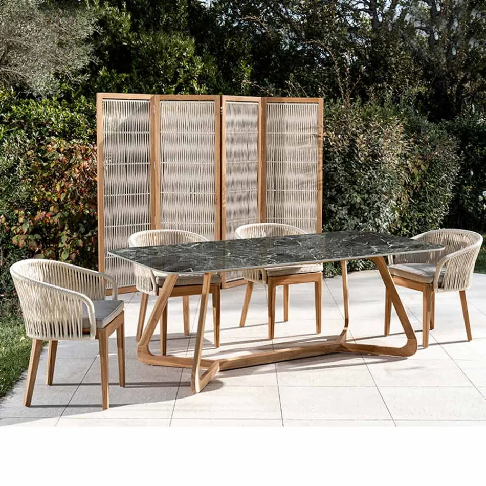 Tavolo da Esterno con Base in Legno e Piano in Ceramica Verde France - Infinity Viadurini