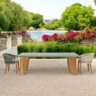 Tavolo da Esterno in Okumè Finitura Microcemento e Teak Made in Italy - Pencil Viadurini