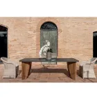 Tavolo da Esterno in Okumè Finitura Microcemento e Teak Made in Italy - Pencil Viadurini