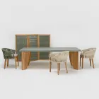 Tavolo da Esterno in Okumè Finitura Microcemento e Teak Made in Italy - Pencil Viadurini