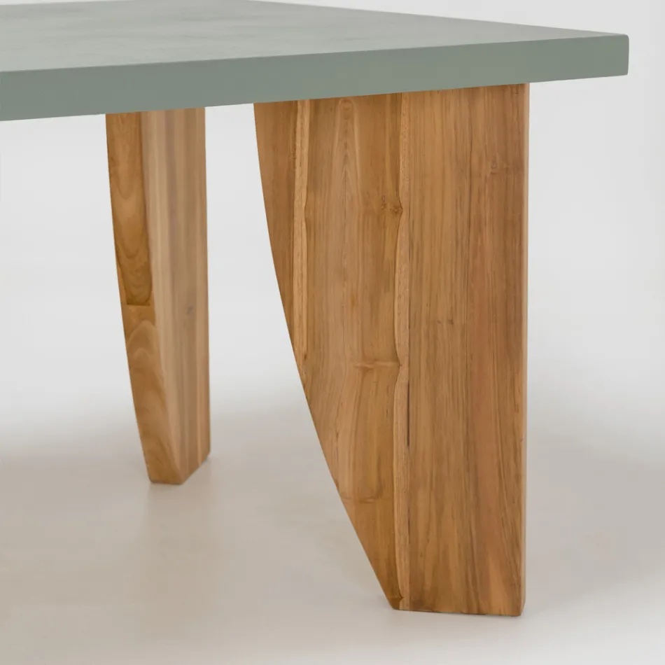 Tavolo da Esterno in Okumè Finitura Microcemento e Teak Made in Italy - Pencil Viadurini
