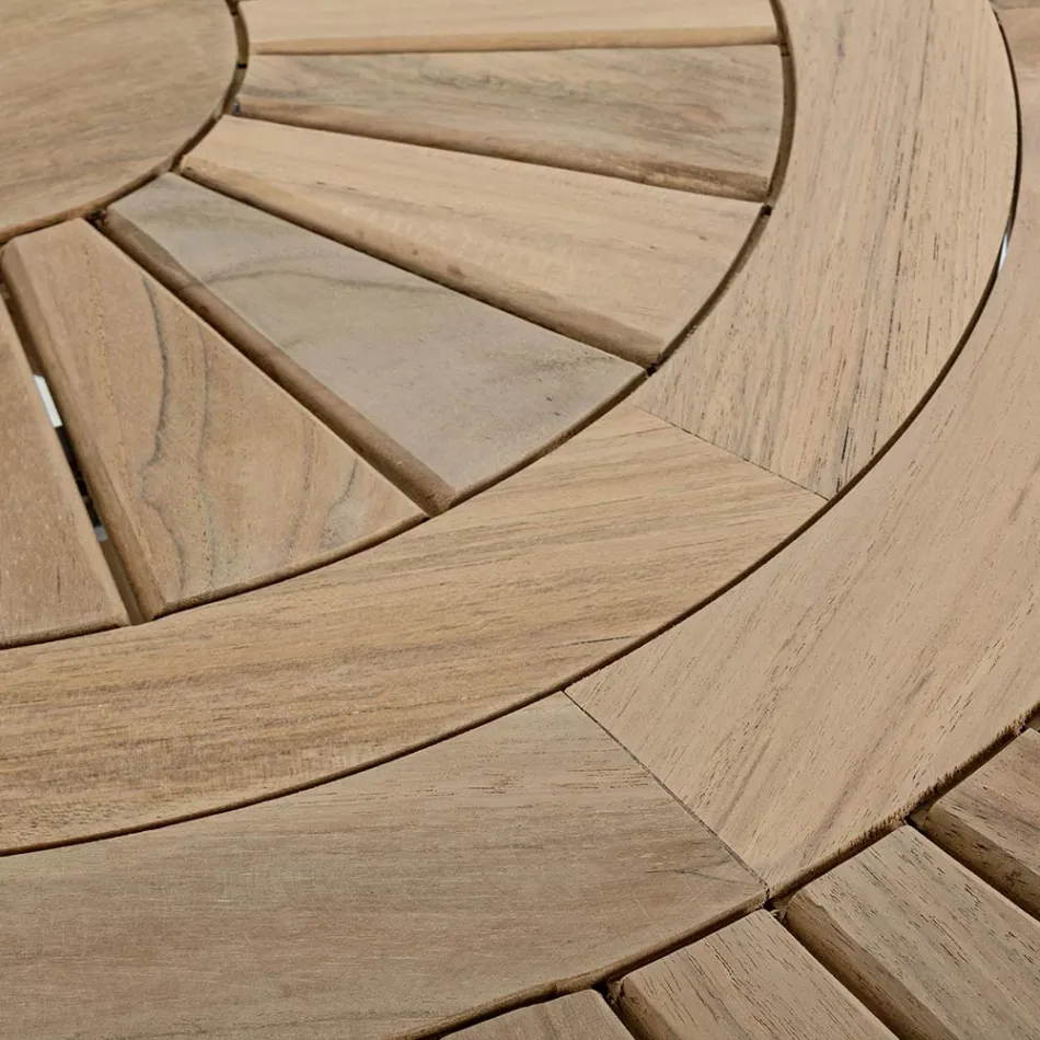 Tavolo da Esterno in Teak con Piano Centrale Girevole, Homemotion - Dimitris Viadurini