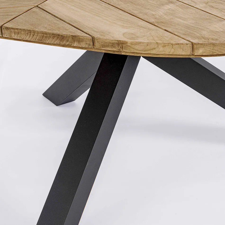 Tavolo da Esterno Rotondo in Teak con Base in Alluminio, Homemotion - Selenia Viadurini