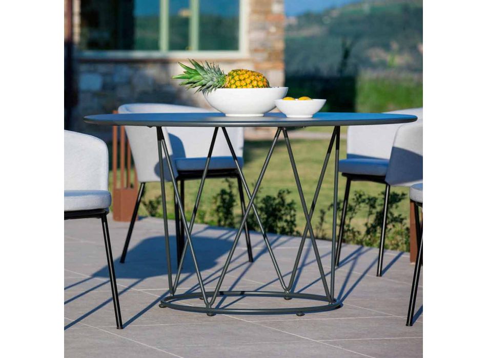 Tavolo da Esterno Rotondo Moderno in Metallo Verniciato Made in Italy - Ibra Viadurini