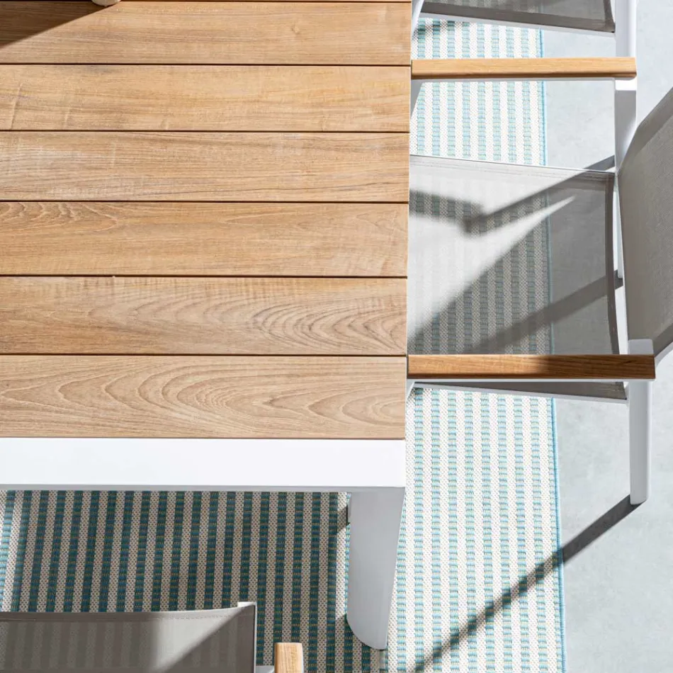 Tavolo da Giardino 180x90 cm con Base in Alluminio e Piano in Teak - Mean Viadurini