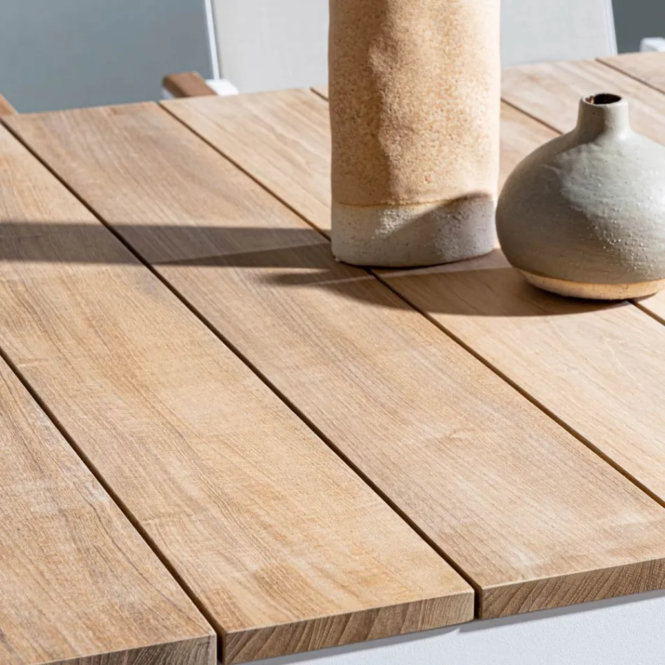 Tavolo da Giardino 180x90 cm con Base in Alluminio e Piano in Teak - Mean Viadurini