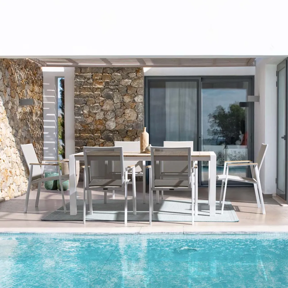 Tavolo da Giardino 180x90 cm con Base in Alluminio e Piano in Teak - Mean Viadurini