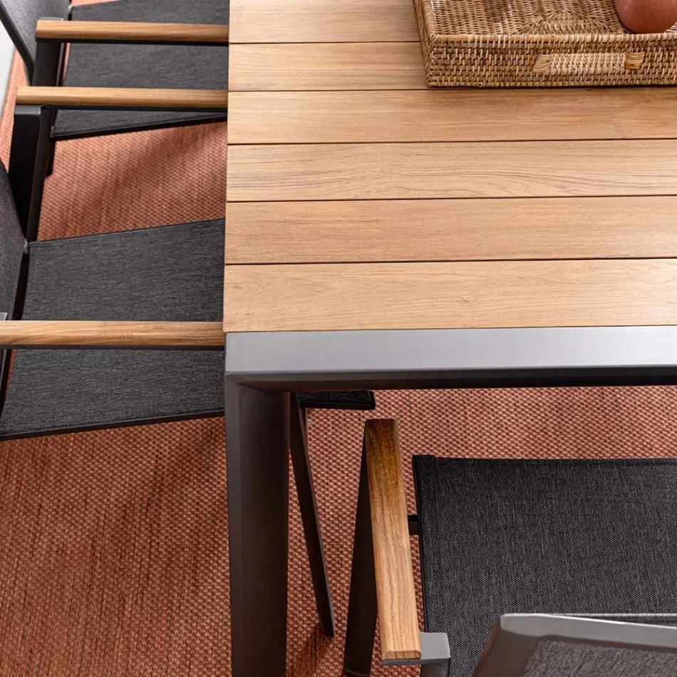 Tavolo da Giardino 180x90 cm con Base in Alluminio e Piano in Teak - Mean Viadurini