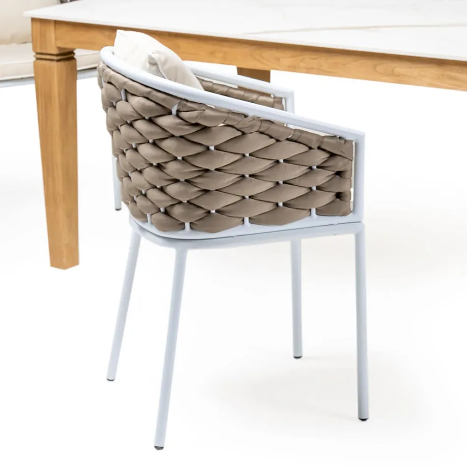 Tavolo da Giardino con 4 Sedie in Alluminio e Intreccio - Artes Viadurini