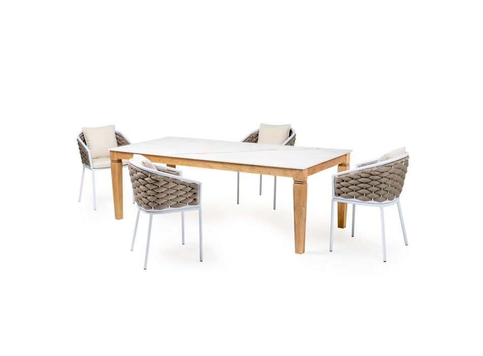 Tavolo da Giardino con 4 Sedie in Alluminio e Intreccio - Artes Viadurini