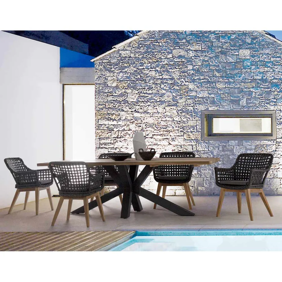 Tavolo da Giardino con Piano in Legno di Teak di Design Homemotion - Cowen Viadurini