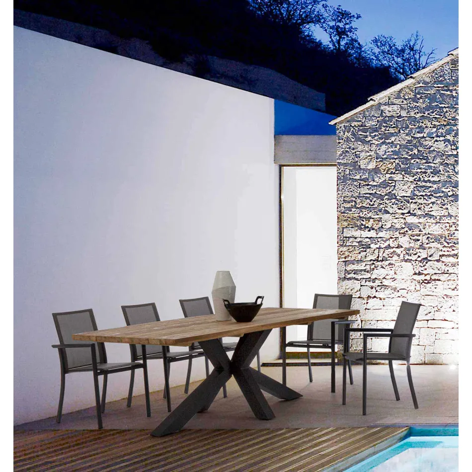 Tavolo da Giardino con Piano in Legno di Teak di Design Homemotion - Cowen Viadurini