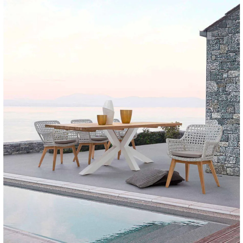 Tavolo da Giardino con Piano in Legno di Teak di Design Homemotion - Cowen Viadurini