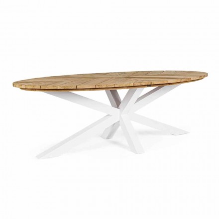 Tavolo da Giardino con Piano in Teak e Base in Alluminio, Homemotion - Leotto Viadurini