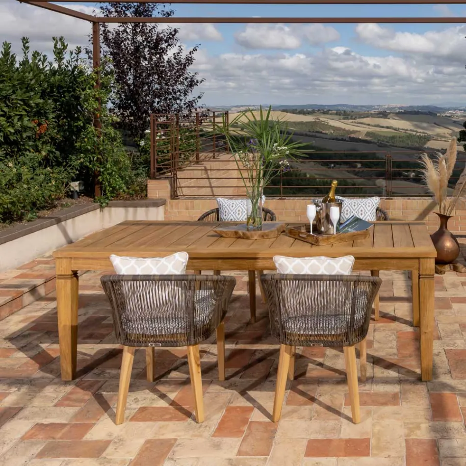 Tavolo da Giardino con Struttura in Teak Naturale Spazzolato - Artes Viadurini