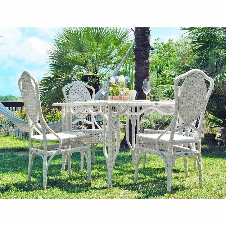 Tavolo da giardino di design con piano in vetro Romeo, fatto a mano Viadurini