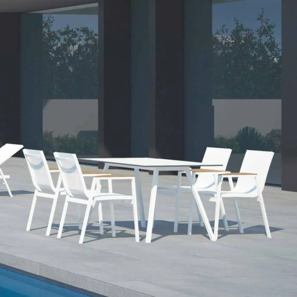 Tavolo da Giardino in Alluminio Bianco e Laminato Design Moderno - Oceania2 Viadurini