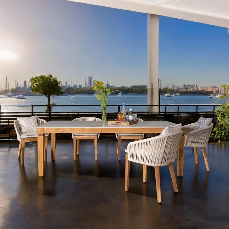 Tavolo da Giardino in Teak Naturale e Piano in Ceramica - Artes Viadurini