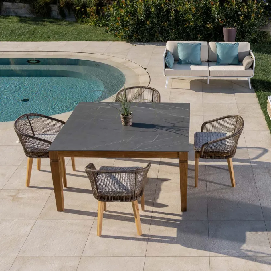 Tavolo da Giardino in Teak Naturale e Piano in Ceramica - Artes Viadurini