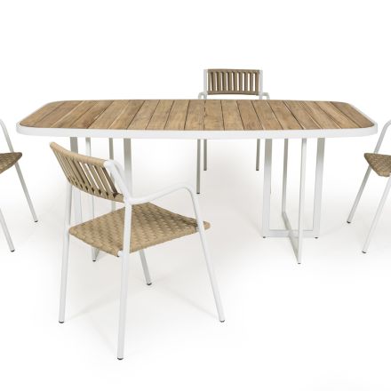 Tavolo da Giardino Semi-ovale in Alluminio e Teak - Eugene Viadurini