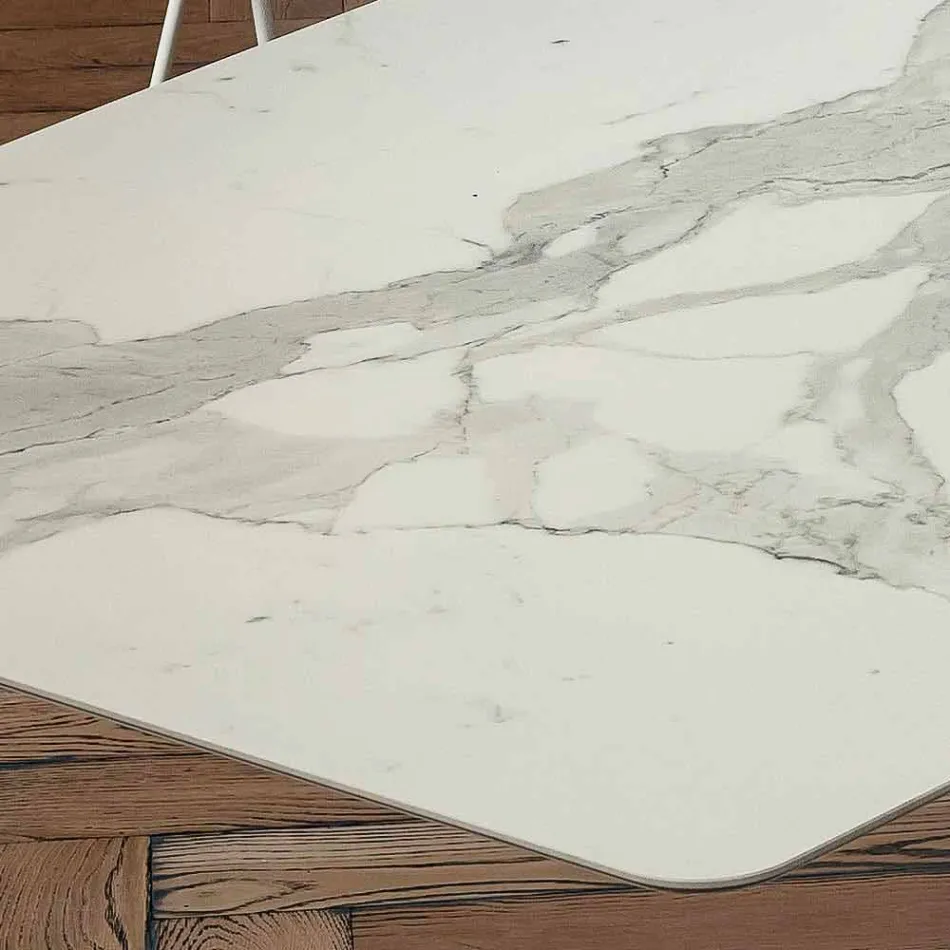 Tavolo da Pranzo a Botte in Laminam e Marmo Sintetico Made in Italy - Brontolo Viadurini