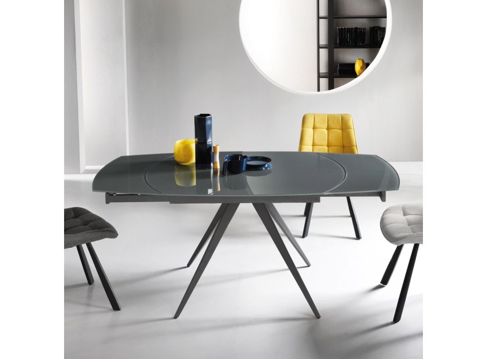 Tavolo da Pranzo Allungabile a 180 cm di Vetro e Metallo Verniciato - Beatriz Viadurini
