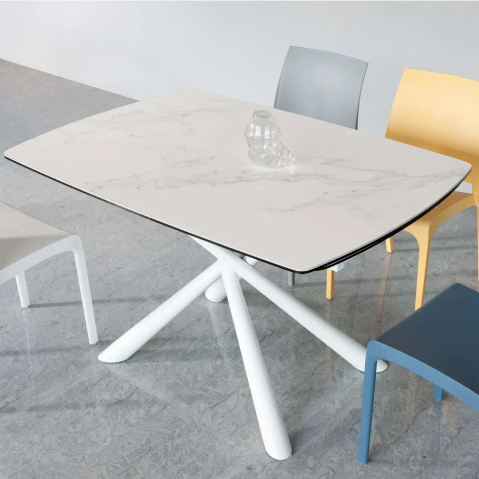 Tavolo da Pranzo Allungabile a 200/230 cm in Vetroceramica e Metallo - Naisha Viadurini