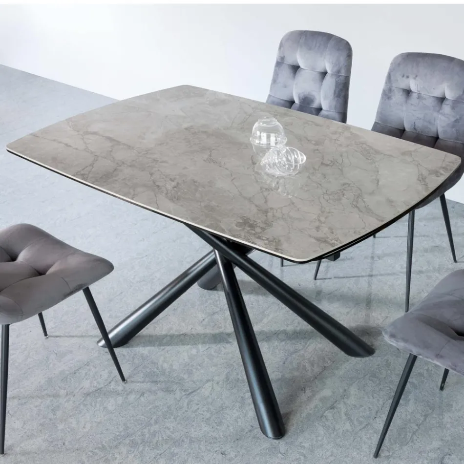 Tavolo da Pranzo Allungabile a 200/230 cm in Vetroceramica e Metallo - Naisha Viadurini