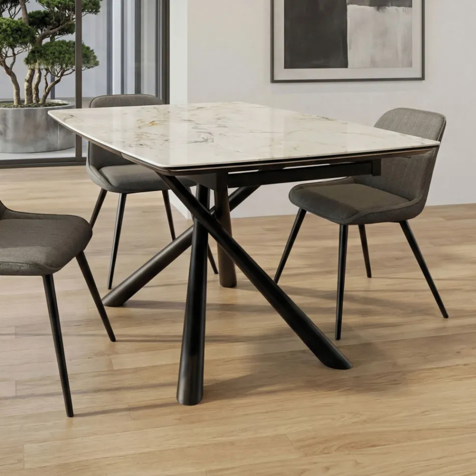 Tavolo da Pranzo Allungabile a 200/230 cm in Vetroceramica e Metallo - Naisha Viadurini