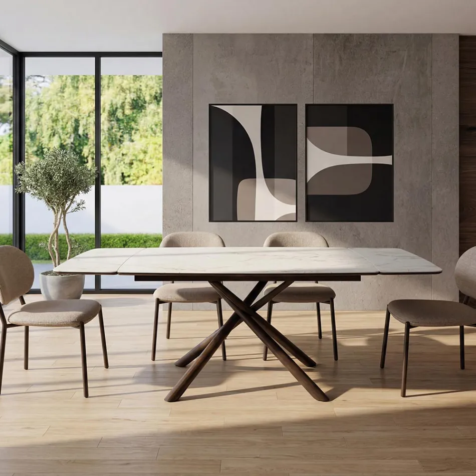 Tavolo da Pranzo Allungabile a 200/230 cm in Vetroceramica e Metallo - Naisha Viadurini