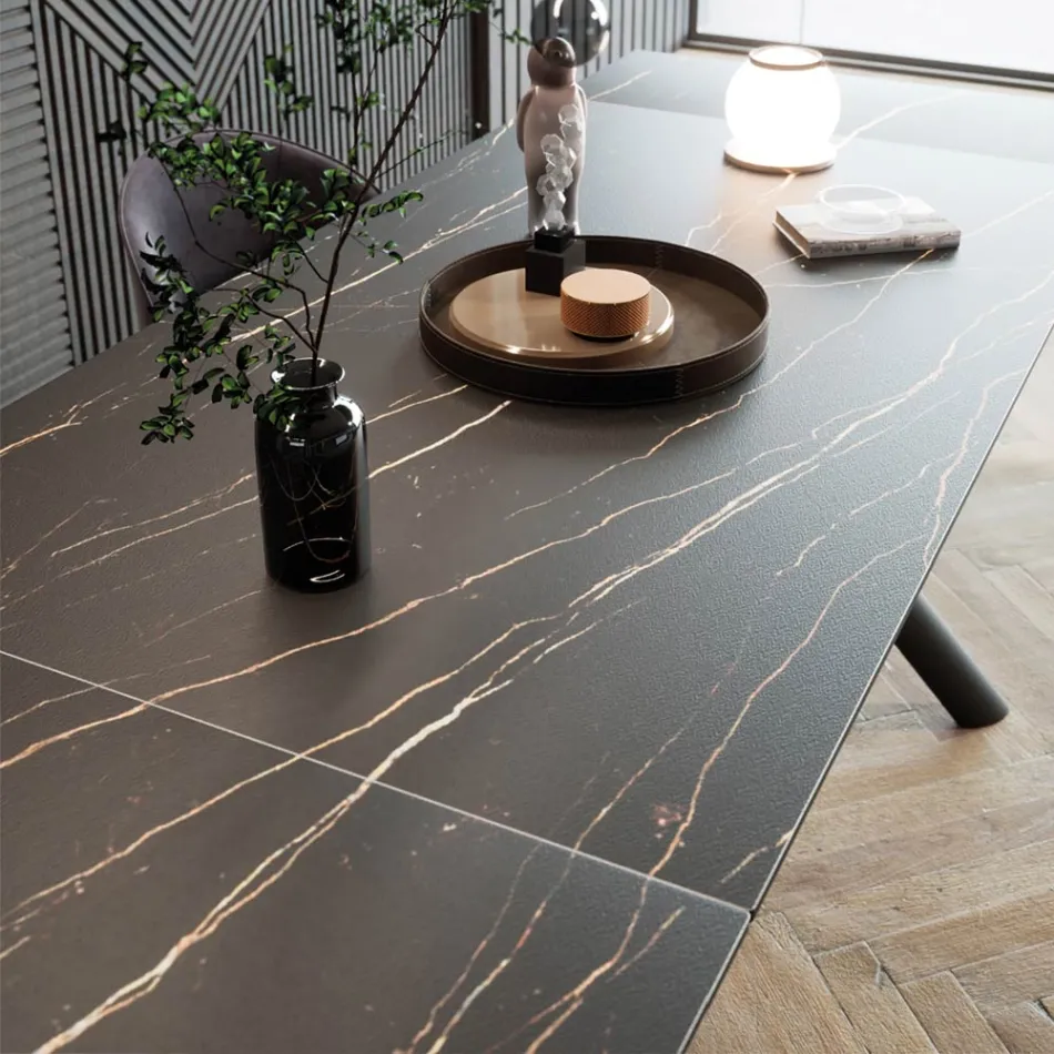 Tavolo da Pranzo Allungabile a 200/230 cm in Vetroceramica e Metallo - Naisha Viadurini