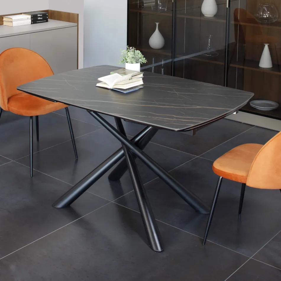Tavolo da Pranzo Allungabile a 200/230 cm in Vetroceramica e Metallo - Naisha Viadurini
