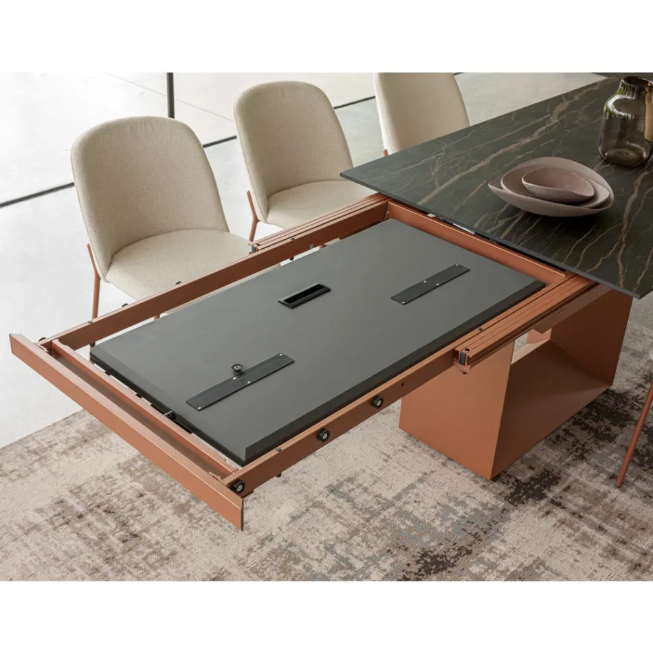 Tavolo da Pranzo Allungabile a 298 cm in Ceramica e Metallo Made in Italy - Girasole Viadurini