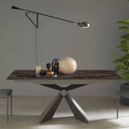Tavolo da Pranzo Allungabile a 298 cm in Metallo e Piano in Ceramica - Anaconda Viadurini