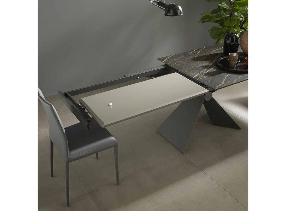 Tavolo da Pranzo Allungabile a 298 cm in Metallo e Piano in Ceramica - Anaconda Viadurini